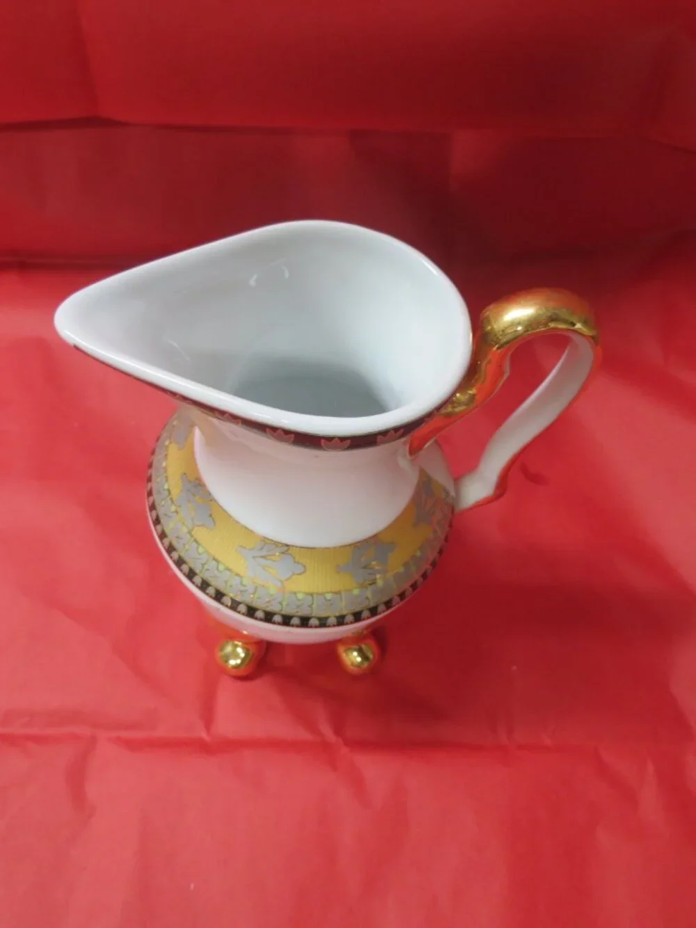 Vintage Porcelain Sugar & Creamer White w Gold & Black Tulips Czechoslovakia?